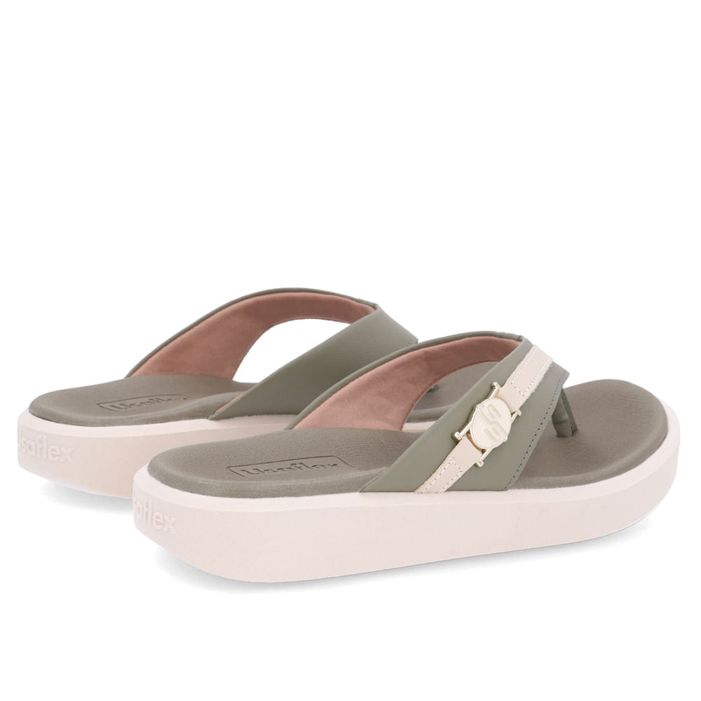 Chinelo Salto Plataforma Couro Verde Detalhe Monograma