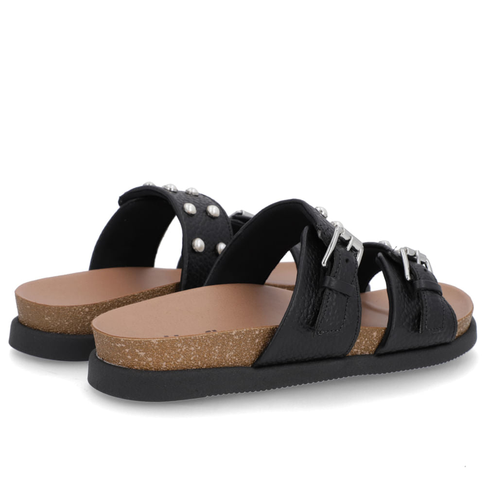 Slide Birken Preto Couro Enfeite