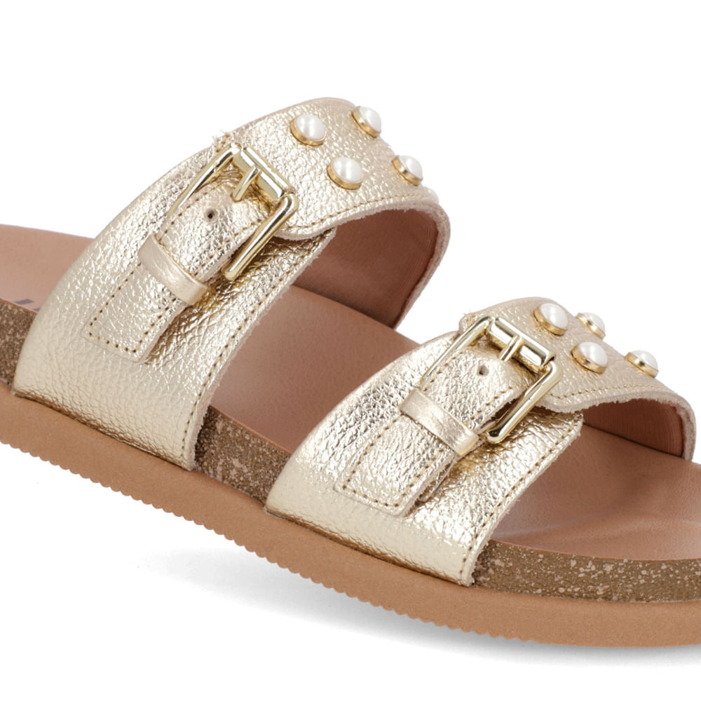 Slide Birken Dourado Couro Enfeite
