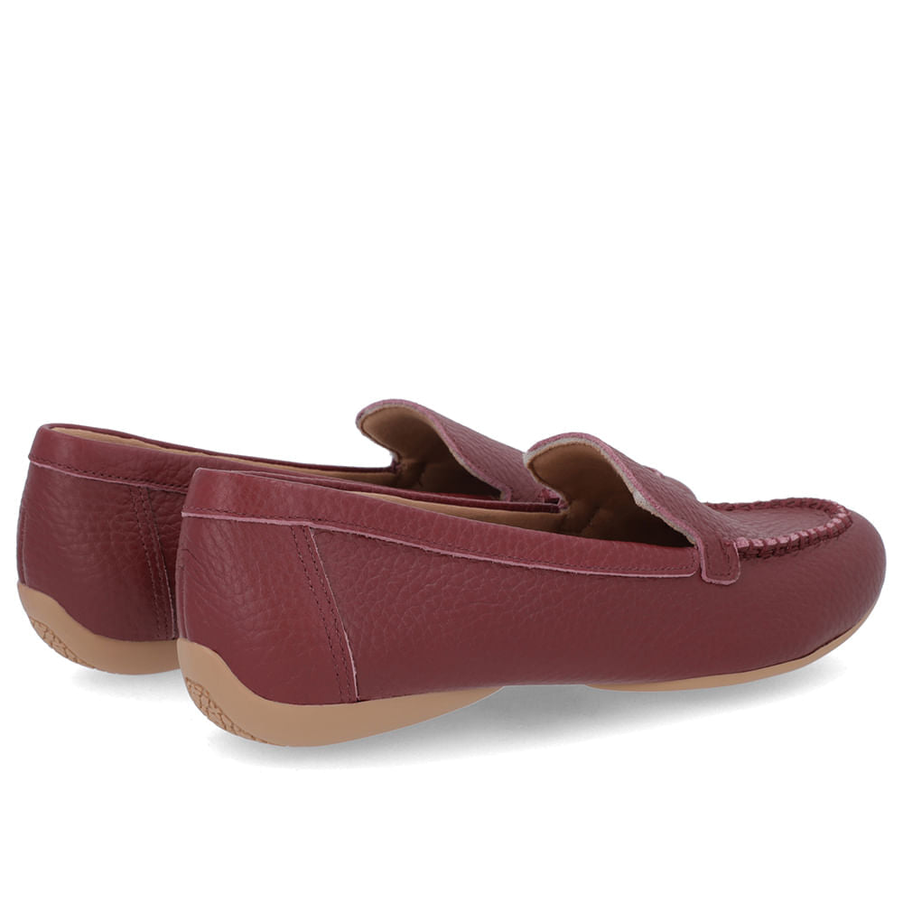 Mocassim Vermelho Couro Bico Redondo Bridão
