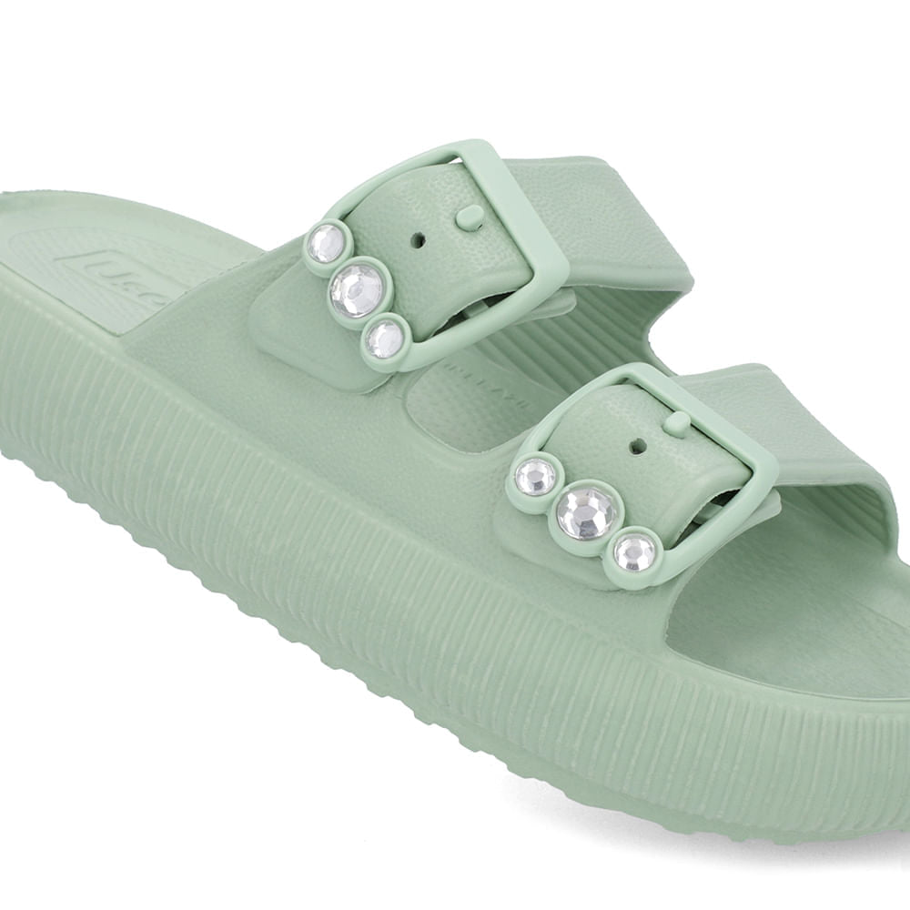 Slide Plataforma Poofy Verde Eva Fivela Brilho