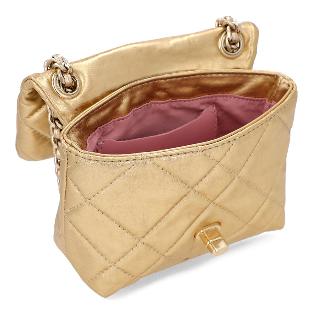 Bolsa Tiracolo Couro Ouro Light Corrente