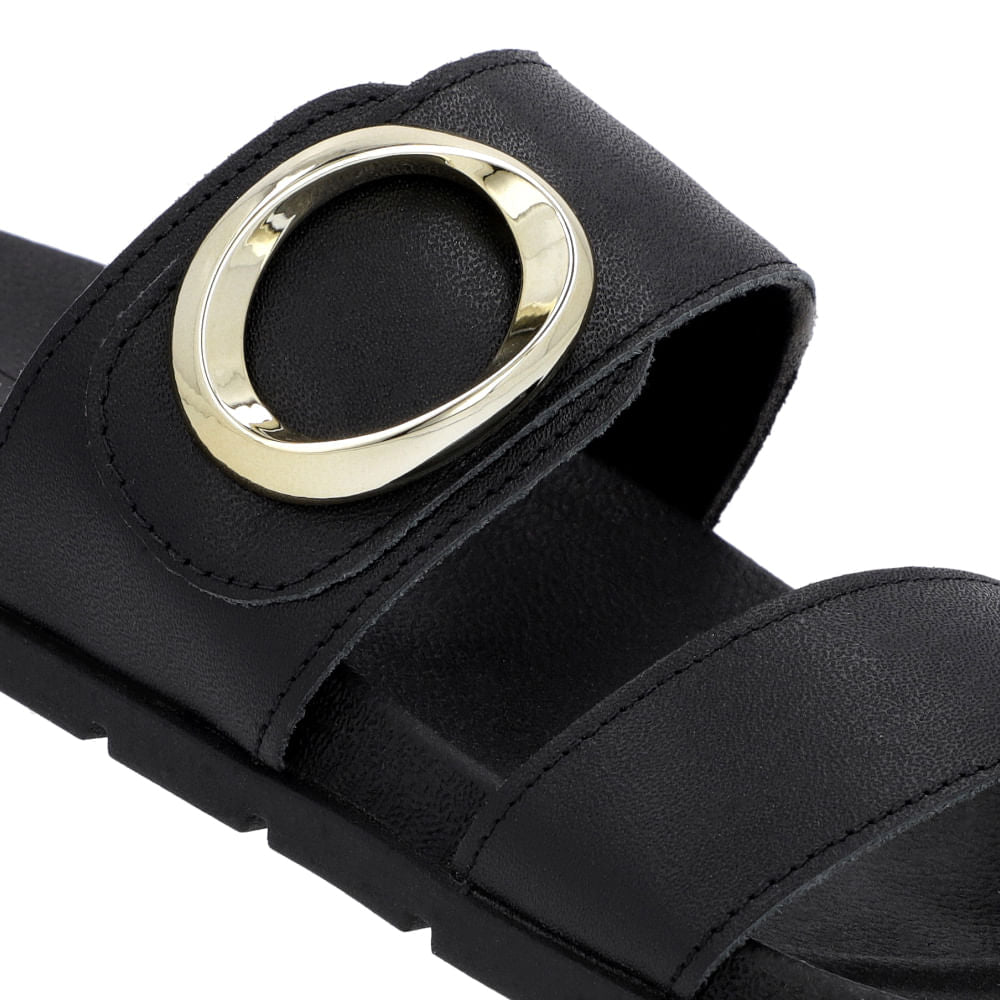 Slide Baixo Couro Preto Maxi Enfeite