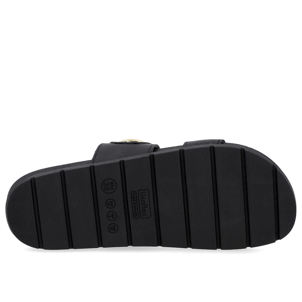 Slide Baixo Couro Preto Maxi Enfeite