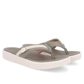 Chinelo Salto Plataforma Couro Verde Detalhe Monograma