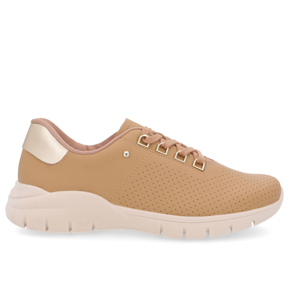 Tênis Casual Marrom Couro Detalhe Strass