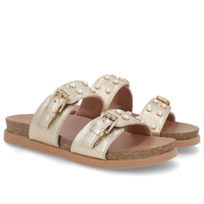 Slide Birken Dourado Couro Enfeite