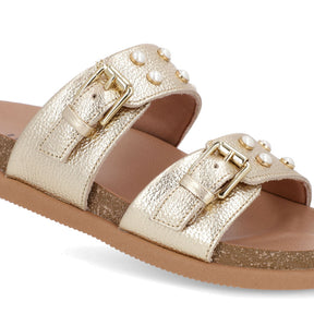 Slide Birken Dourado Couro Enfeite