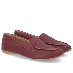 Mocassim Vermelho Couro Bico Redondo Bridão