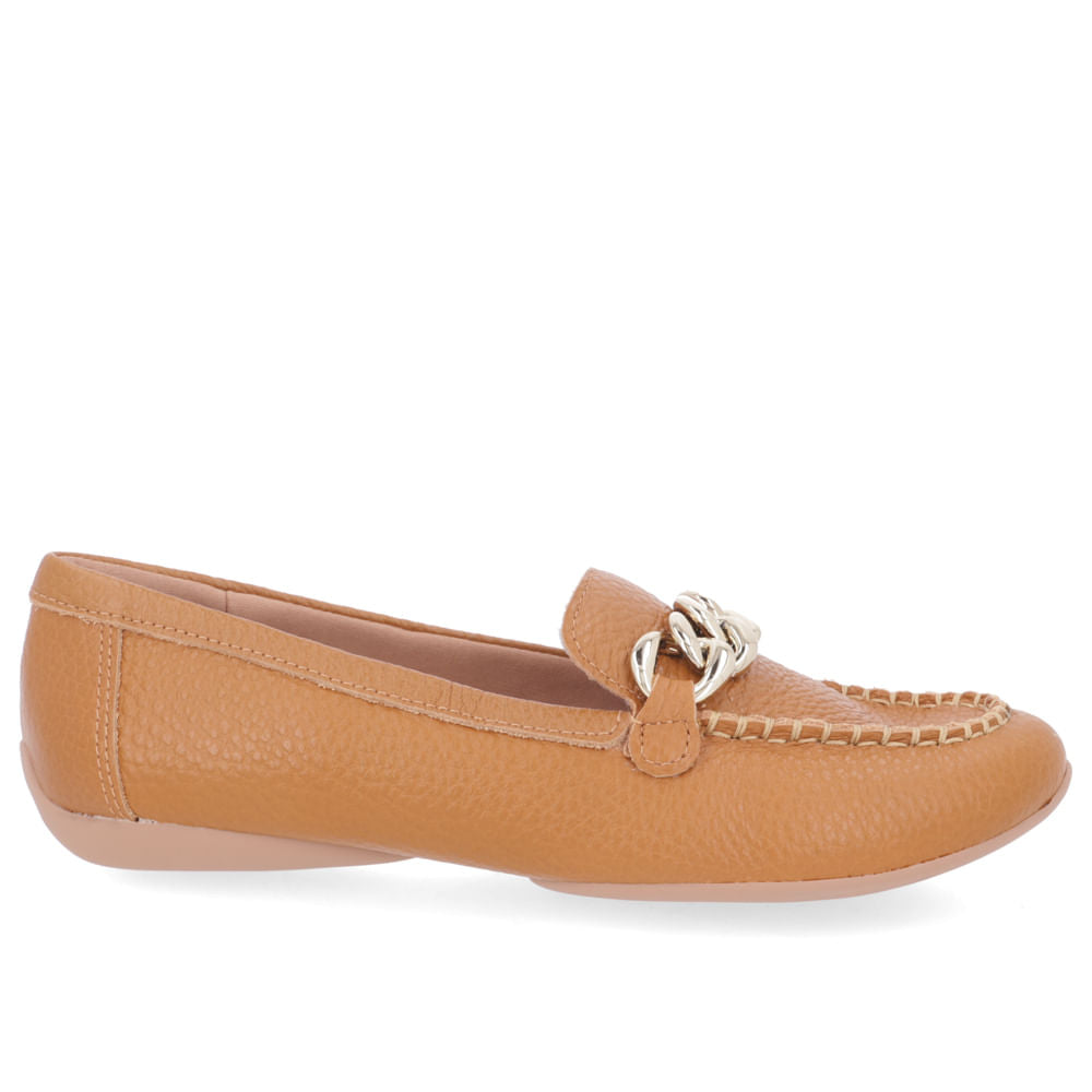 Mocassim Marrom Couro Enfeite Corrente