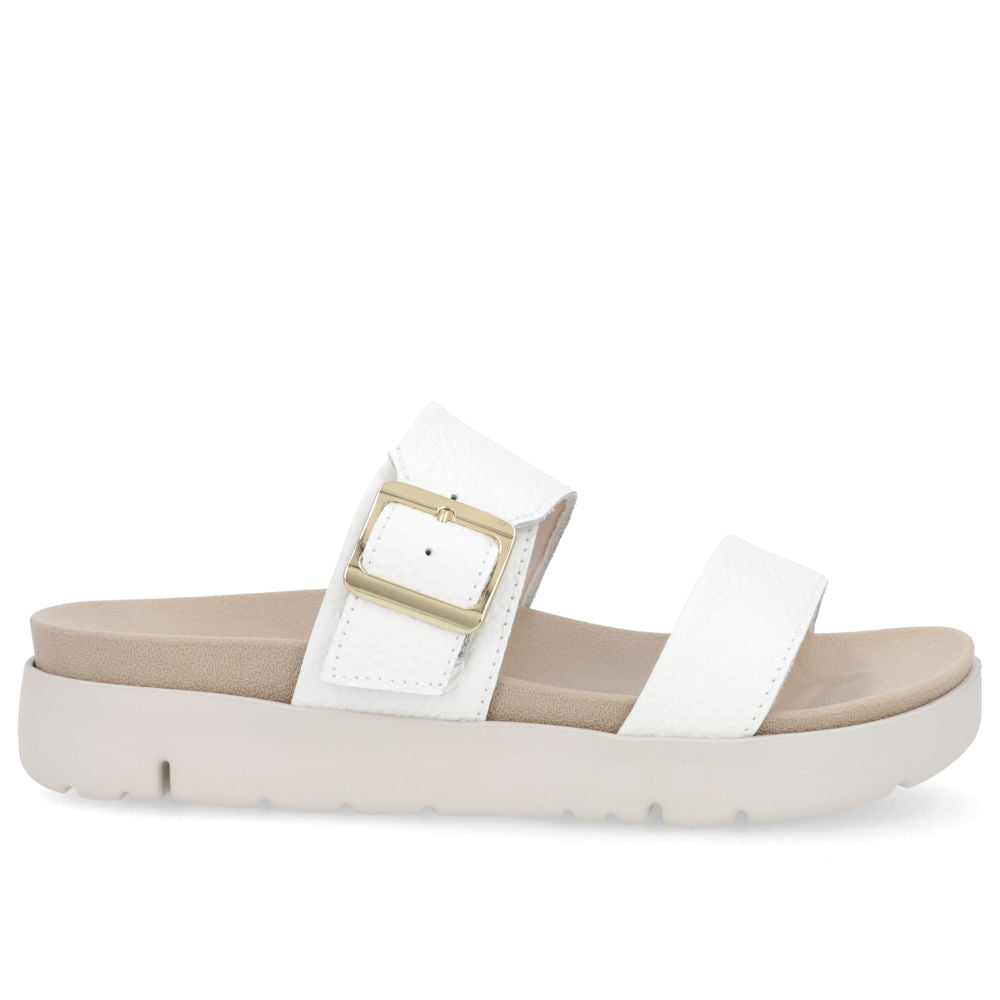 Slide Birken Branca Couro Fivela
