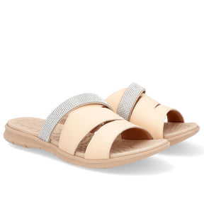 Slide Laranja Tiras Couro Strass