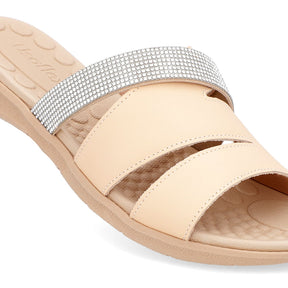 Slide Laranja Tiras Couro Strass