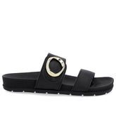 Slide Baixo Couro Preto Maxi Enfeite
