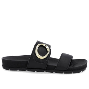 Slide Baixo Couro Preto Maxi Enfeite
