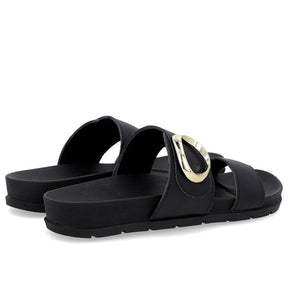 Slide Baixo Couro Preto Maxi Enfeite